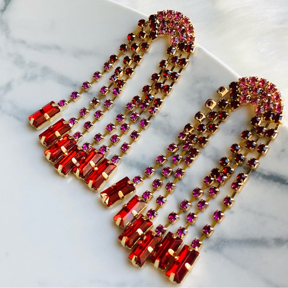 Rainbow Rhinestone Drop Earrings - Picture 10 of 13